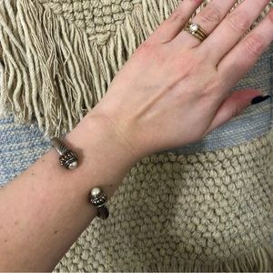 Davis Yurman Style Bracelet Cuff Silver and Pearl
